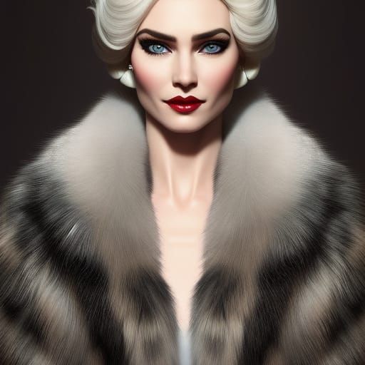 Queen Elsa in Fur Coat: Hyperdetailed Art Nouveau Portrait