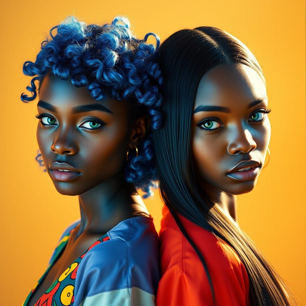 Sisters in Vibrant Harmony, Inspired by Afrofuturism