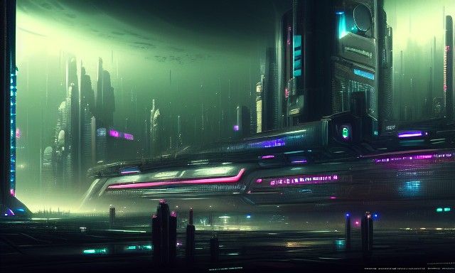 Cyberpunk Cityscape at Night in Space