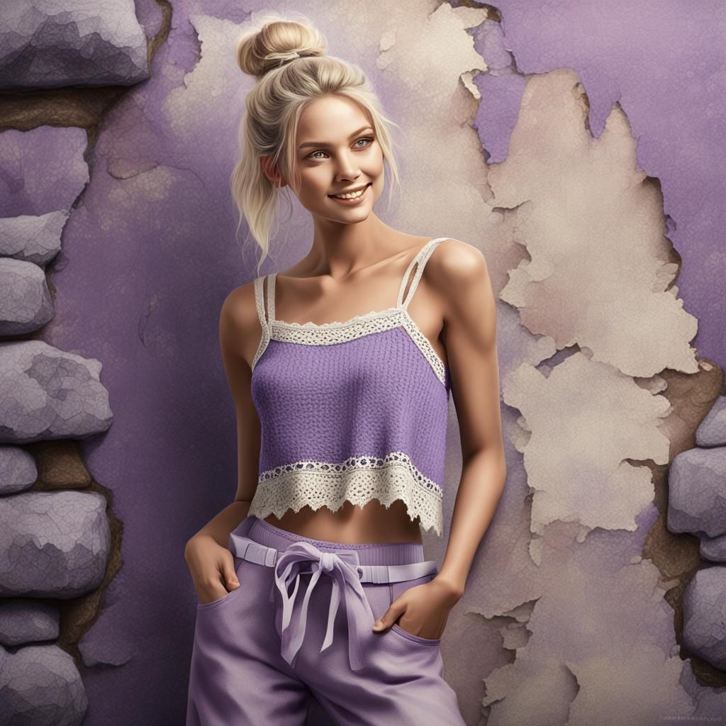 Young Woman in Lilac Top, Photorealistic Digital Art