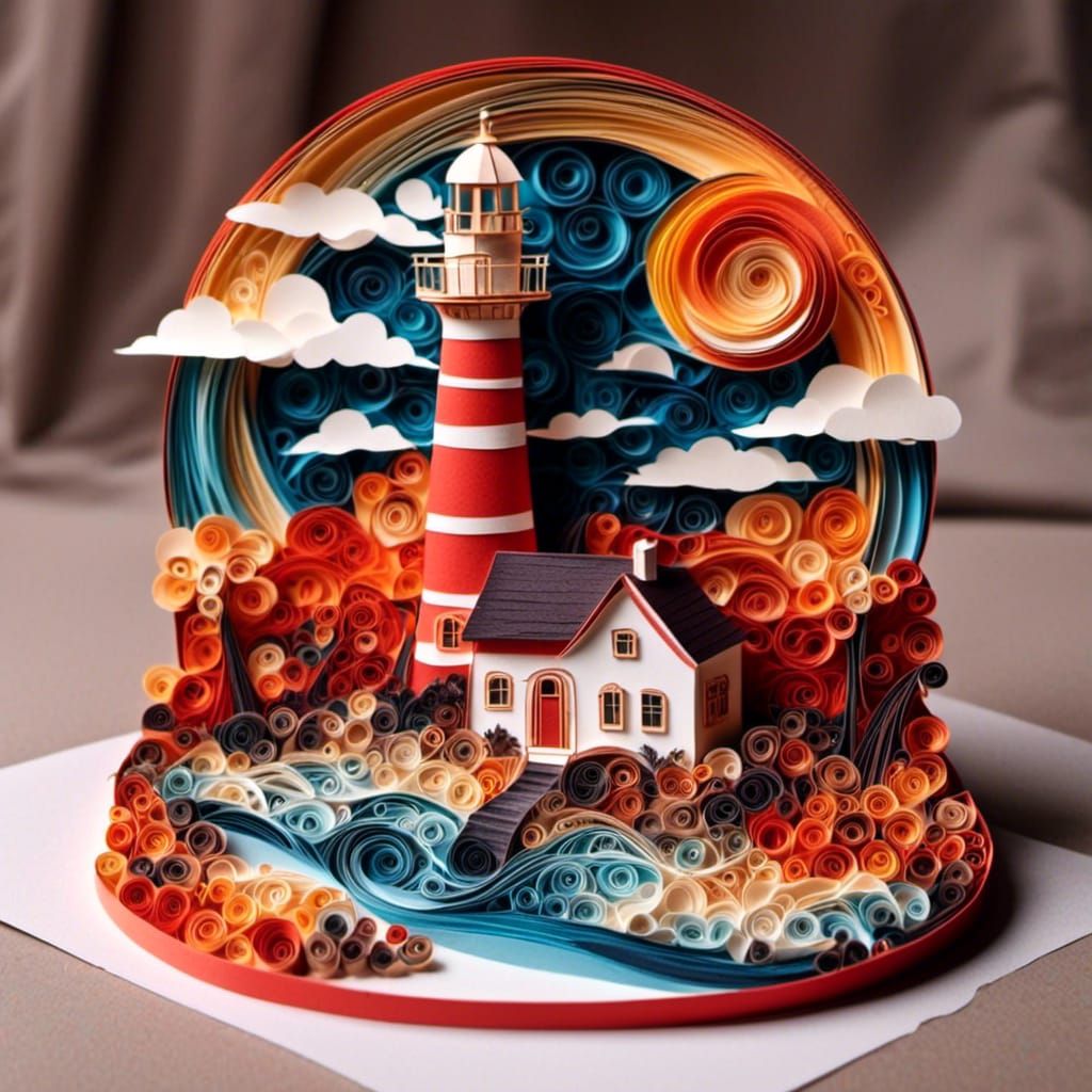 Lighthouse at Sunset in Papercraft Style