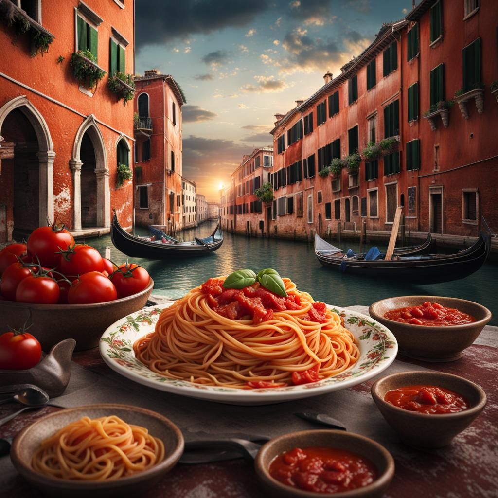 Pasta with Tomato Sauce in Italy: Digital Painting