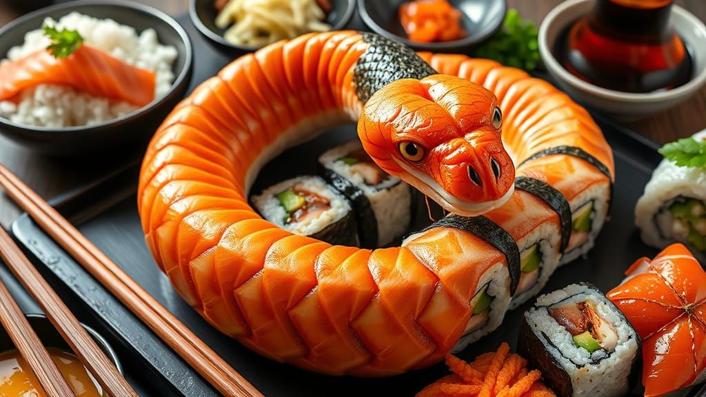Sushi Snake Sculpture Meal Set in Pop Art Style