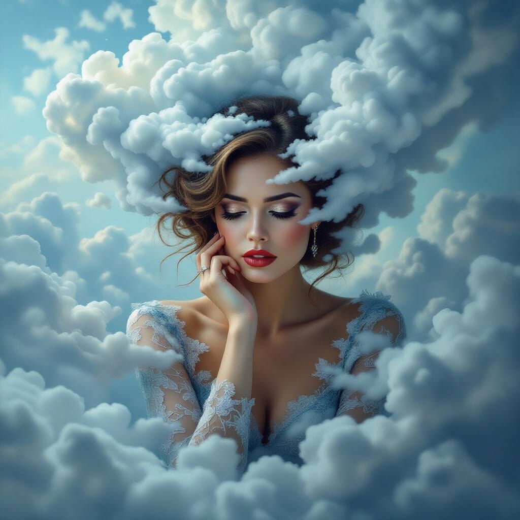 Enigmatic Woman in a Dreamlike, Maximalist Style