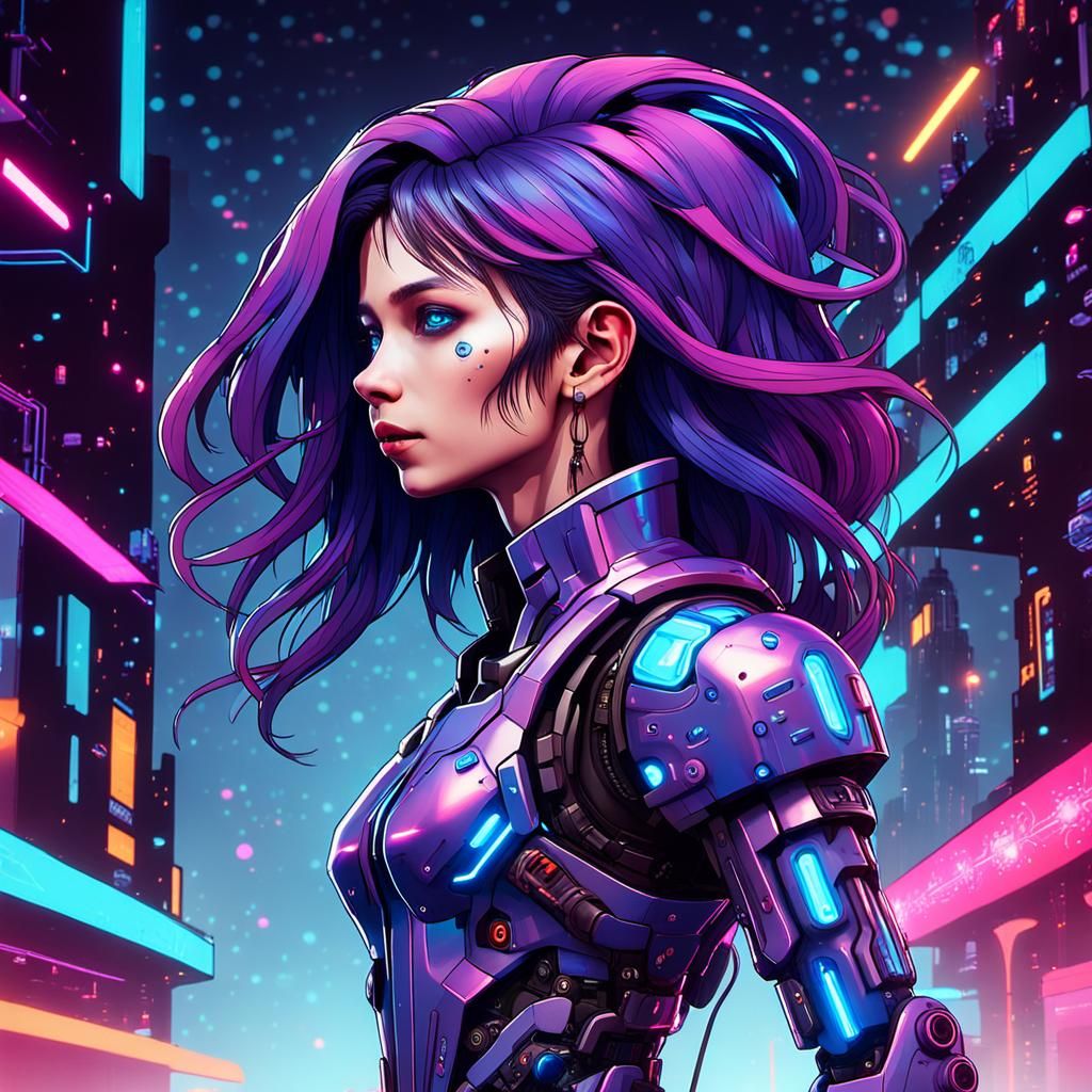 Cyberpunk Robot in Futuristic Cityscape: 8K Rendering