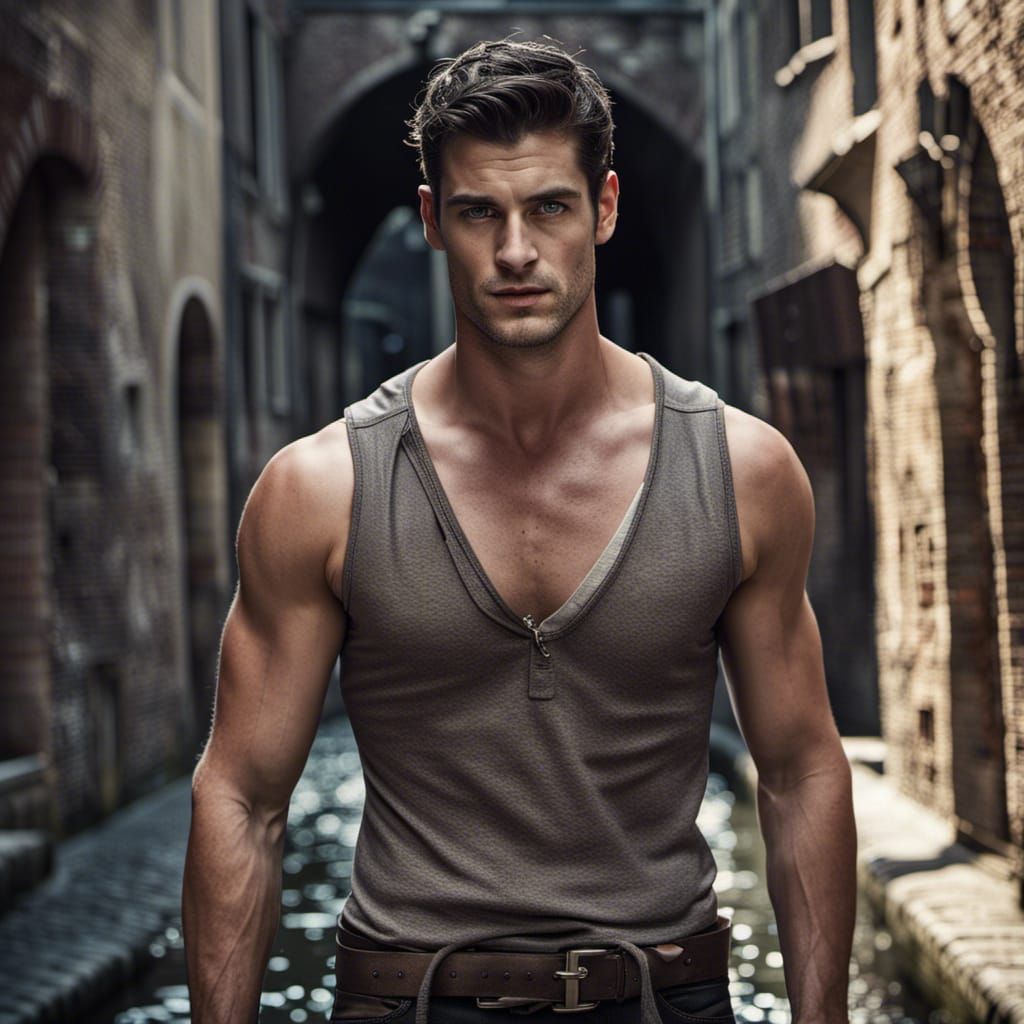 Hyperrealistic Doctor Thief in Medieval City Photo