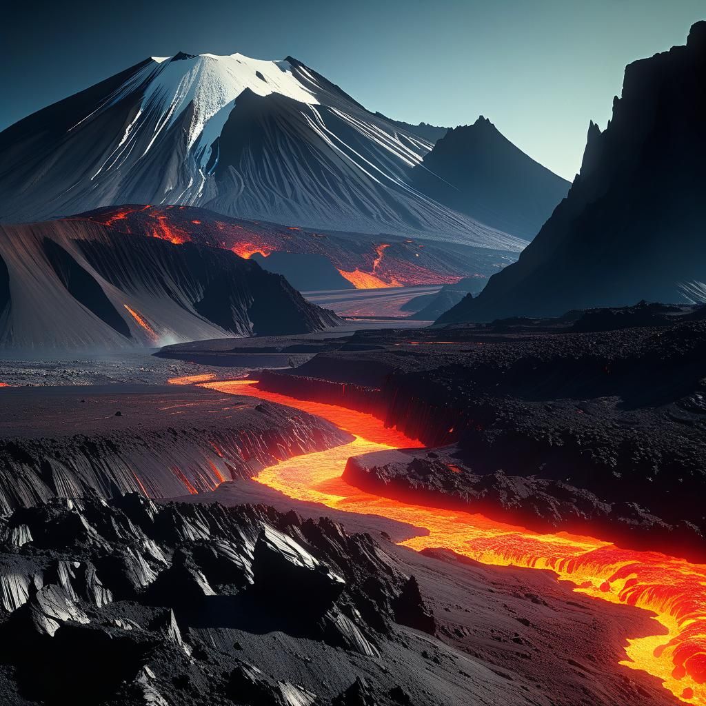 Dramatic Volcanic Landscape in Impressionist Style