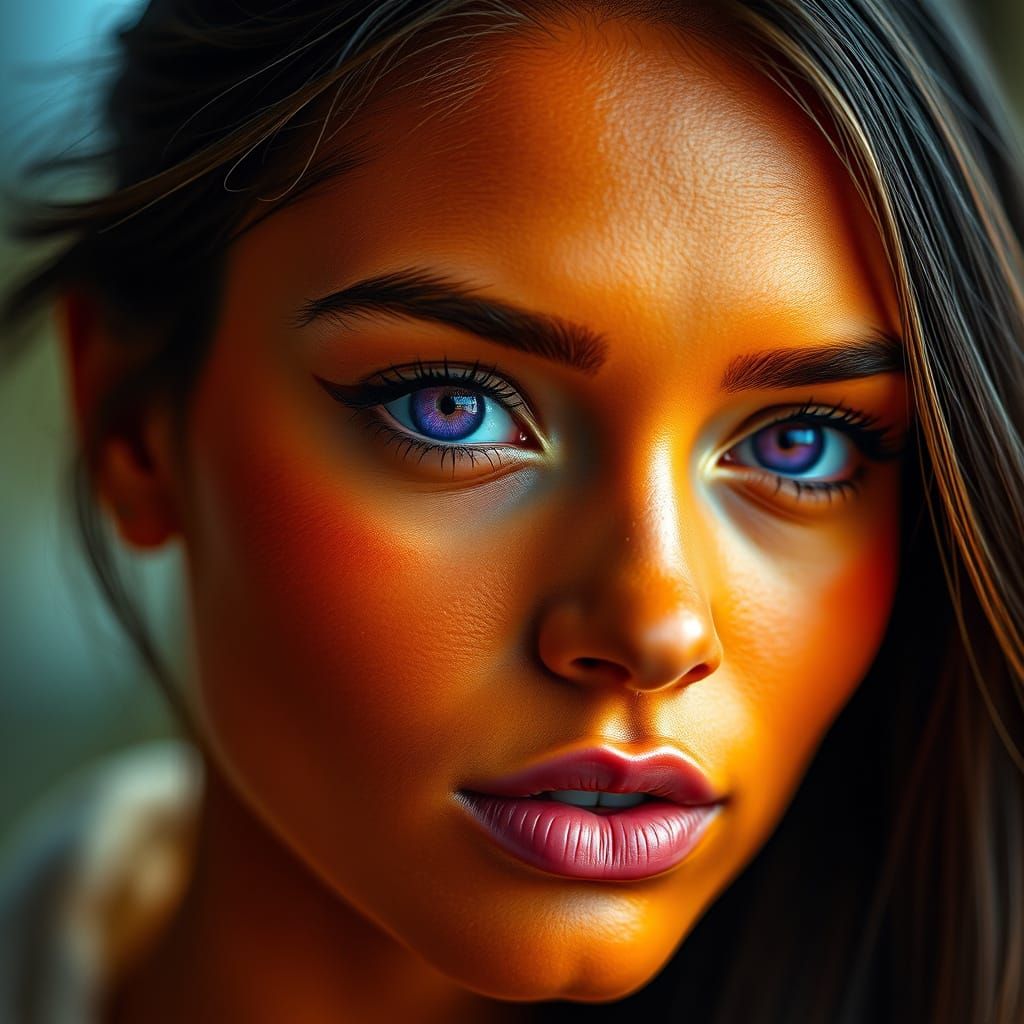 Surrealistic Portrait of a Woman with Vibrant Orange Skin an...