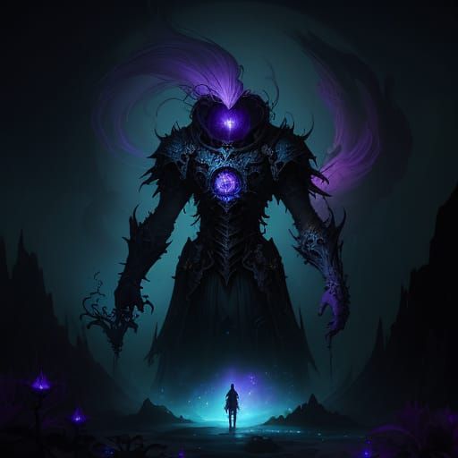 Celestial Gardener Tending Bioluminescent Flora in Art Nouve...