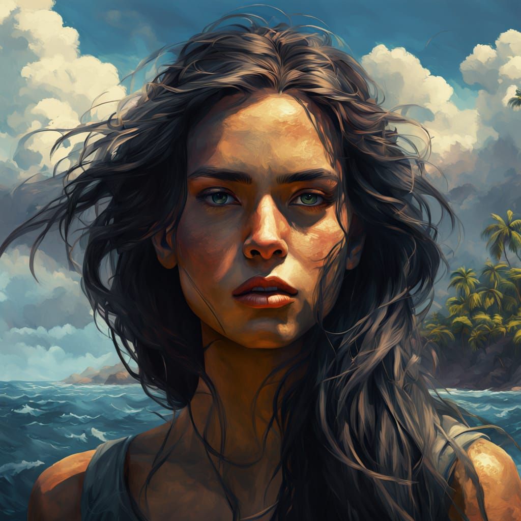 Stunning Female Head Emerges from Tropical Island in Dreamli...