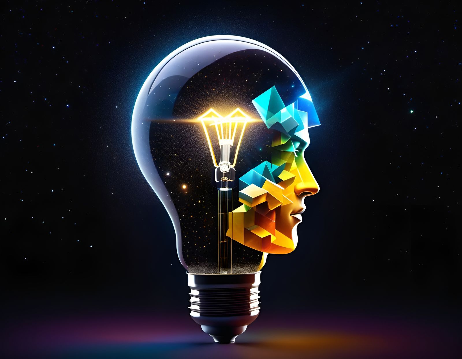 Astronaut in Light Bulb: Cubist Cosmic Art