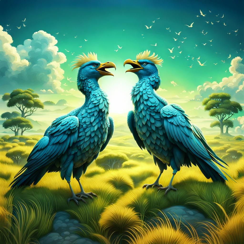 two blue birds meet