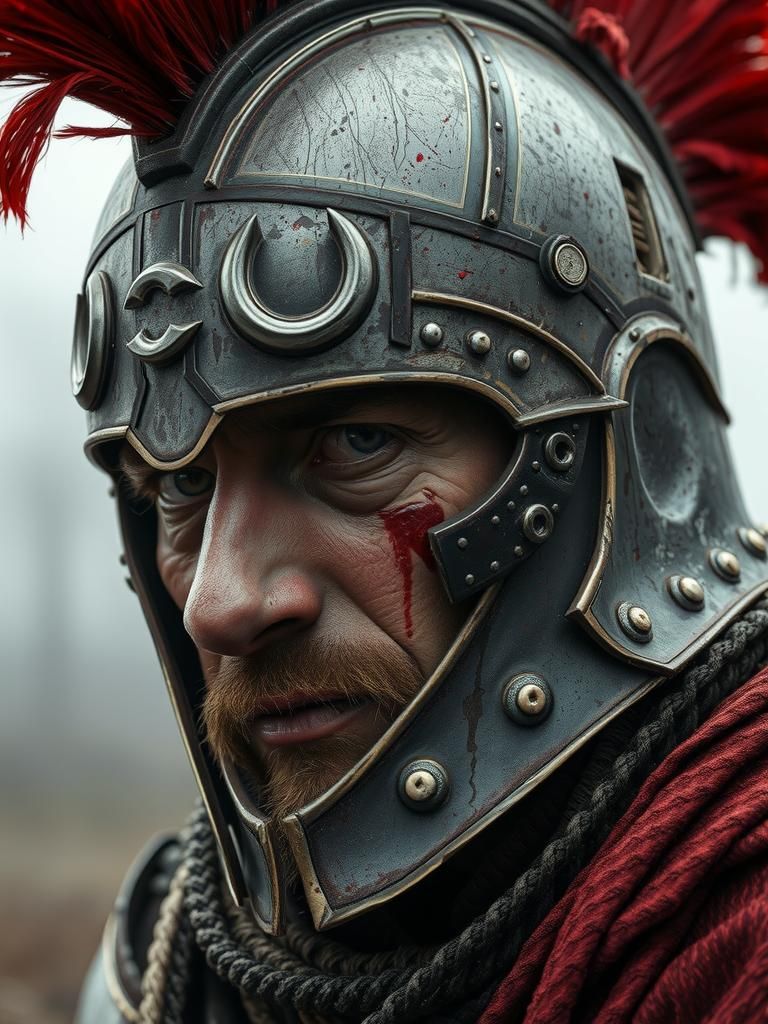 Tired Warrior: Close-Up Portrait of Battle Aftermath