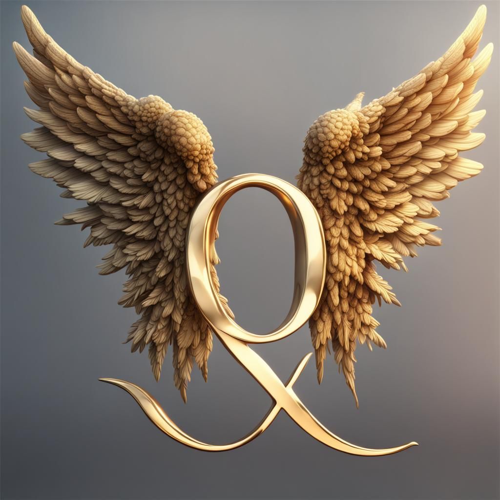 Love Text with Golden Angel Wings Concept Art