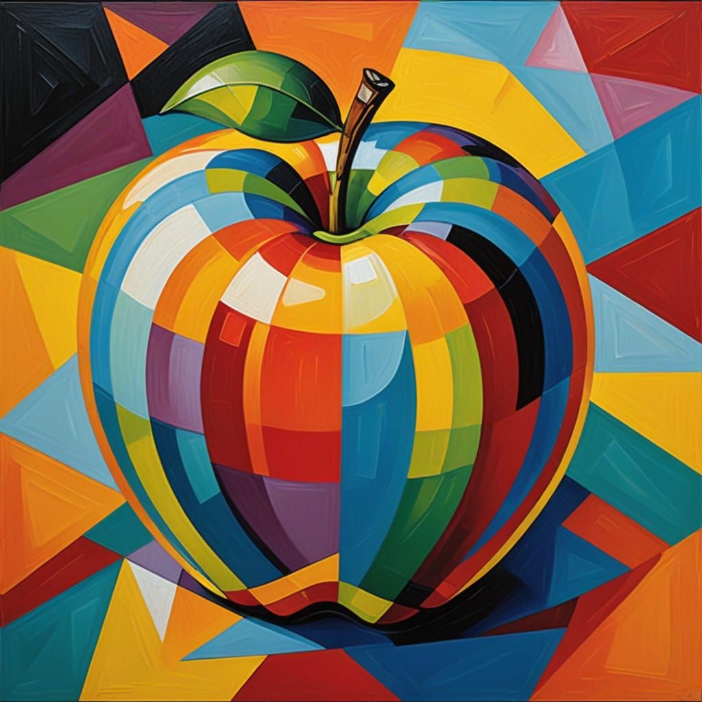 Vibrant Cubist Masterpiece: A Hyperdetailed Apple