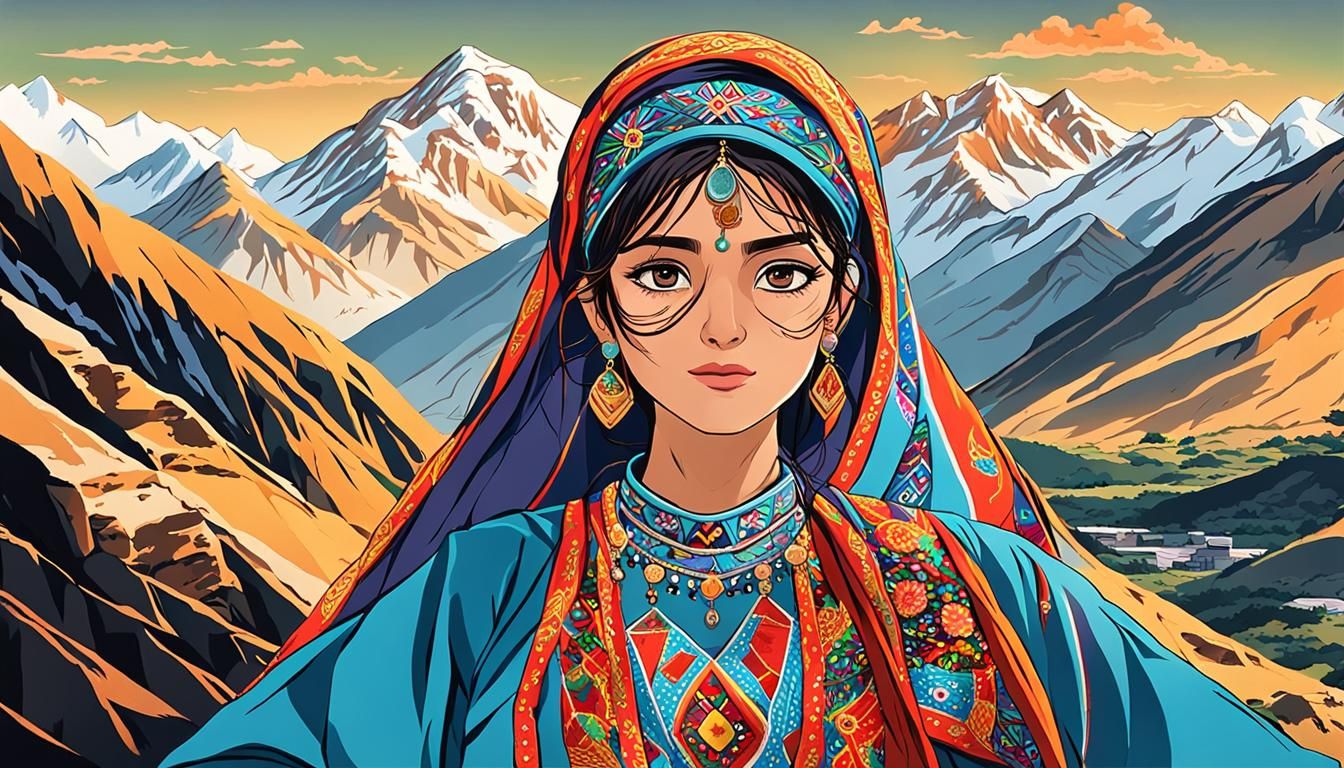 Anime Style Pamiri Woman in Traditional Dress