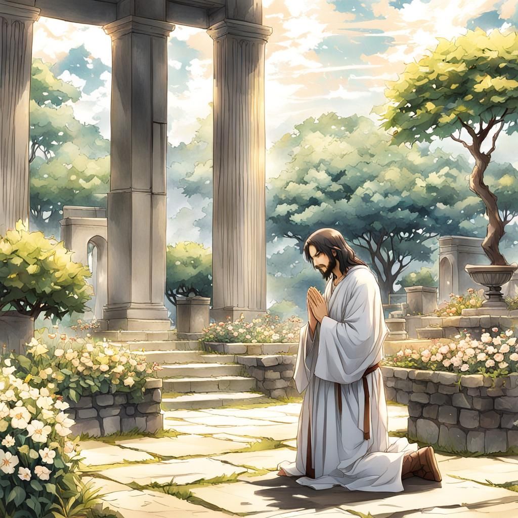 Jesus Praying in Garden: Anime Key Visual