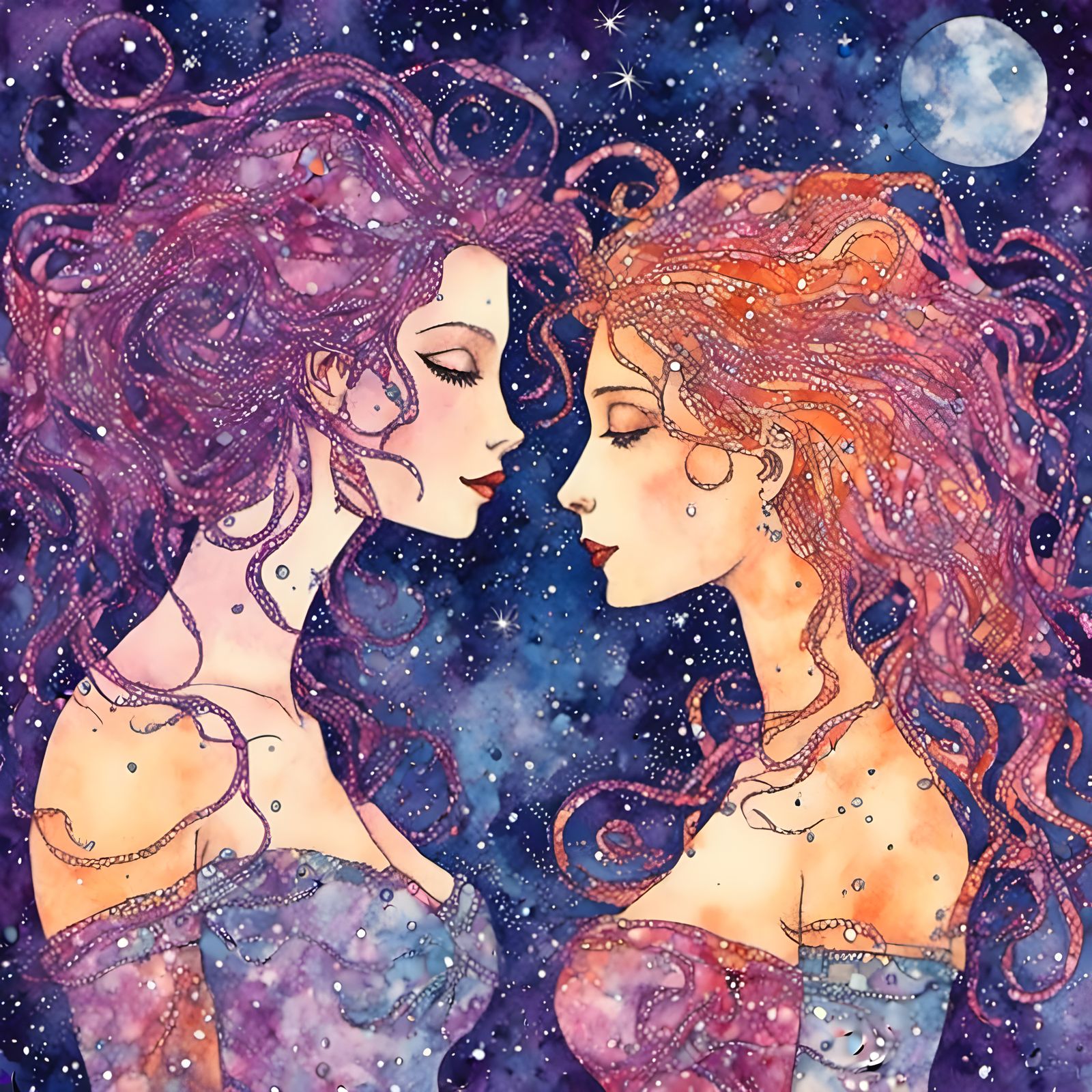 Loving Women in Neocubist Dimensional Papercraft Collage