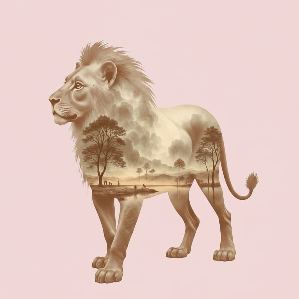 Watercolor Lion Silhouette in Park