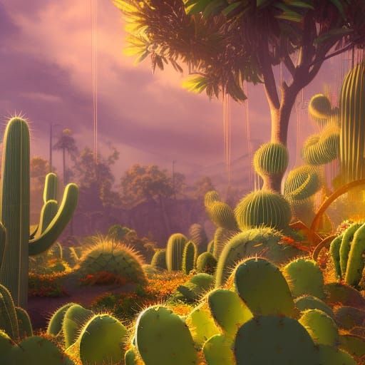 Cactus Covered Building in Sunlight, Fantasy Concept Art