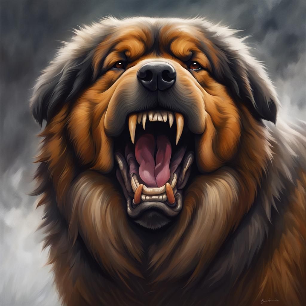 Sinister Tibetan Mastiff Growling: A Fantasy Illustration