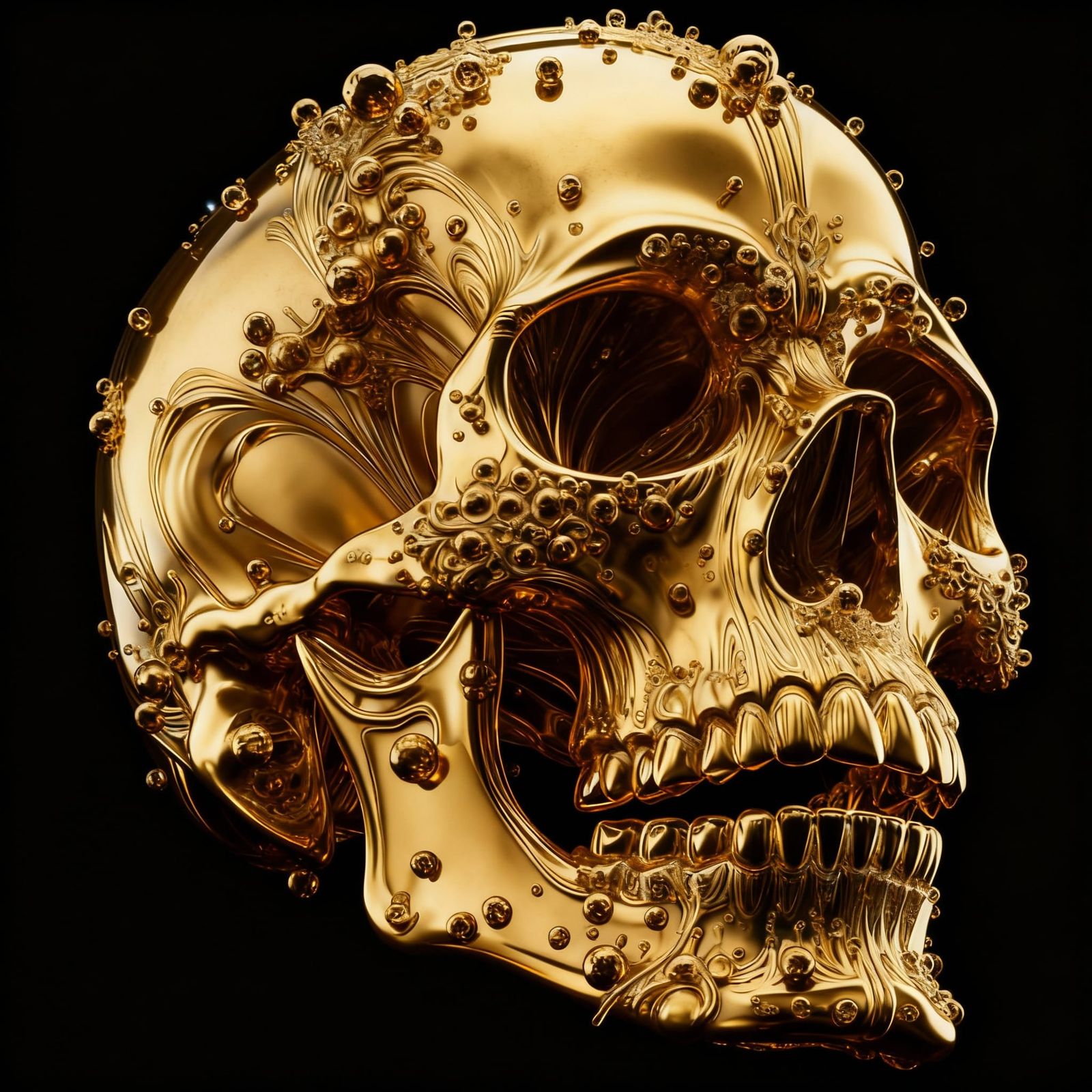 Ornate Polished Brass Skull in Detailed Style