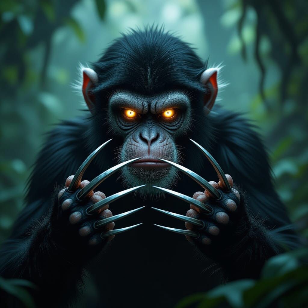 Menacing Spider-Monkey with Claws in Ominous Jungle