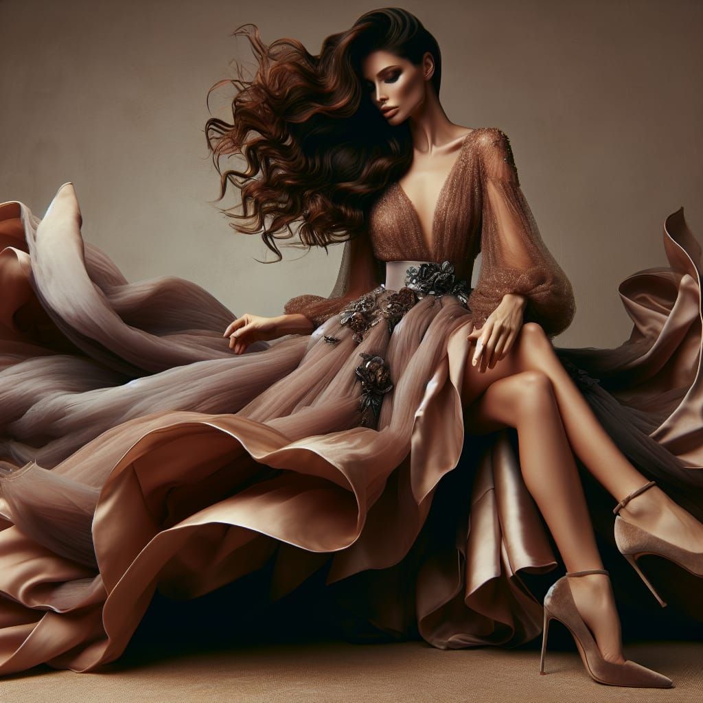 Elegant Woman with Flowing Hair in Alluring Pose