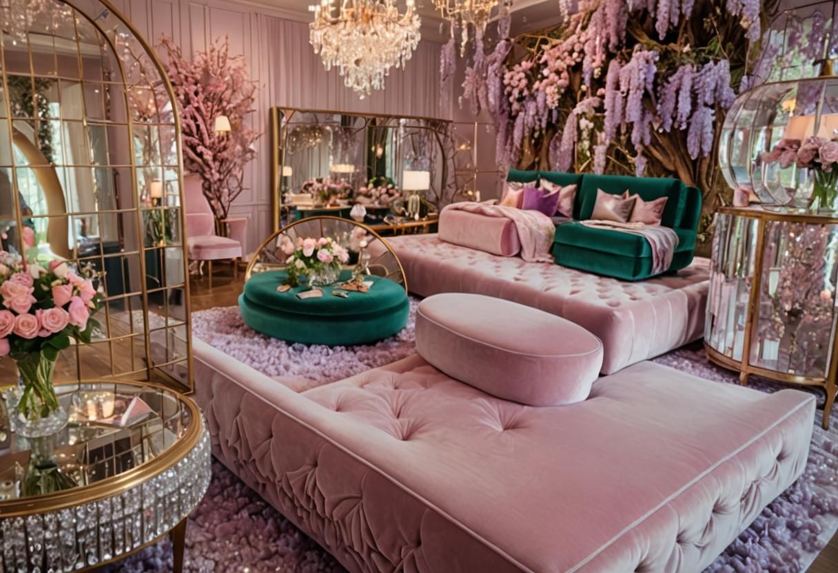 Enchanted Floral Forest Living Room in Crystal Style