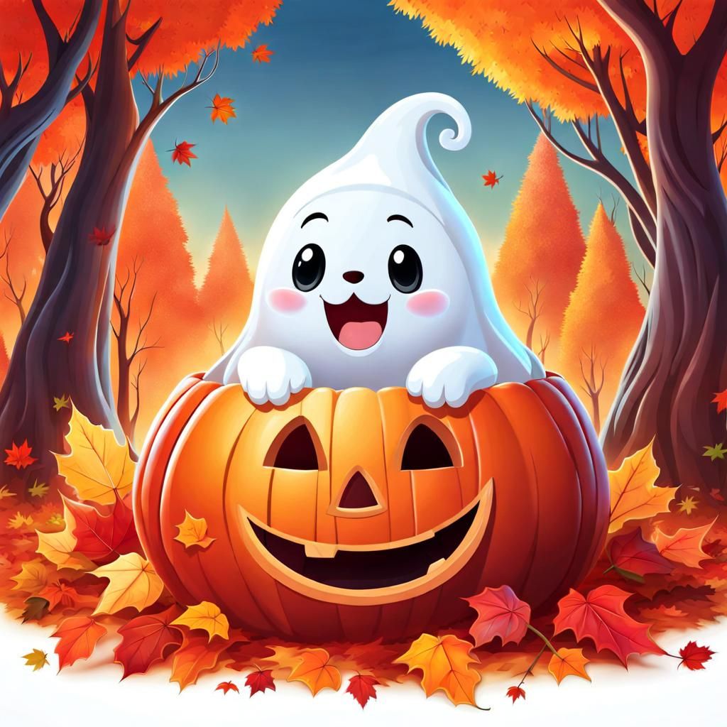Smiling Ghost in Jack-o'-Lantern: Spooky Autumn Fantasy