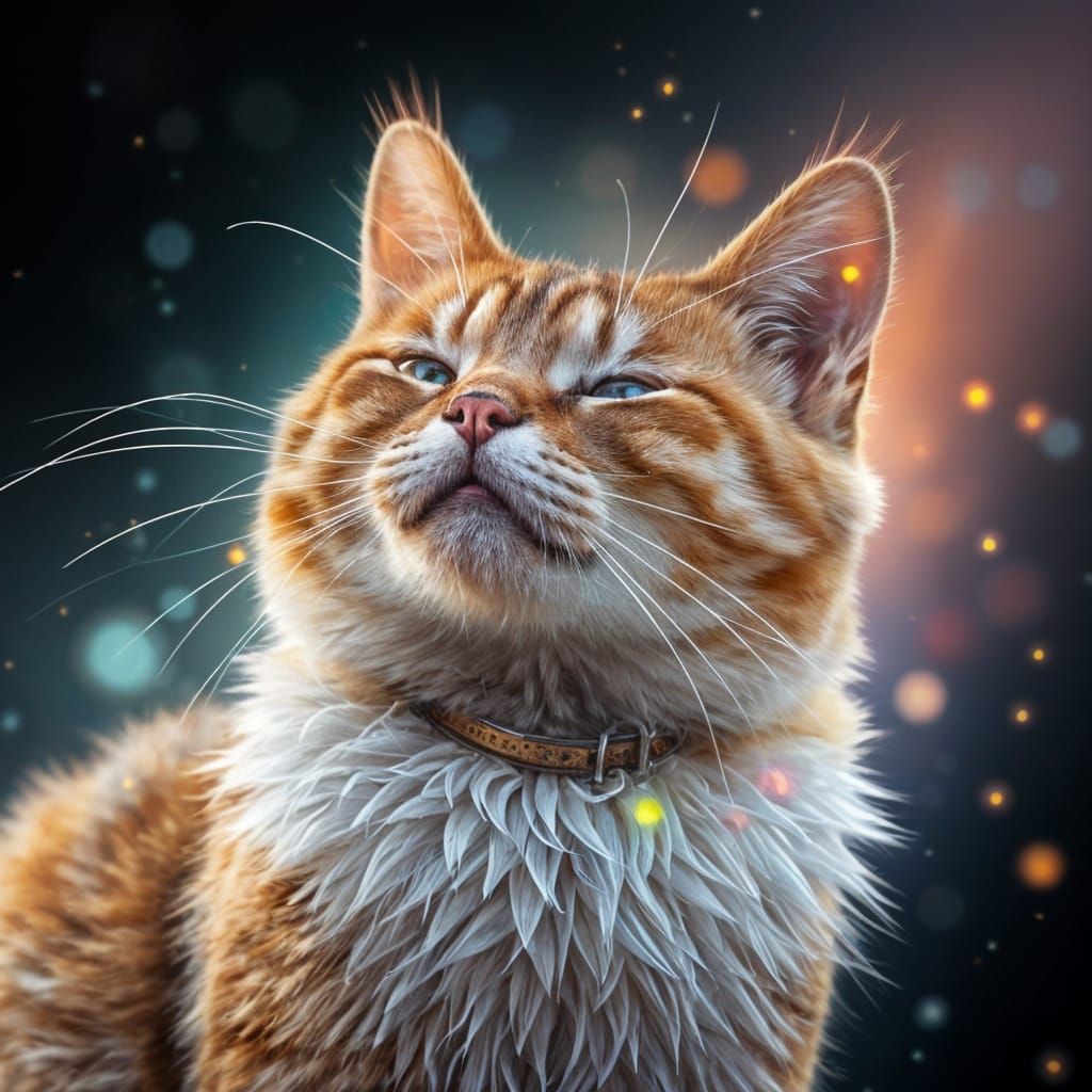 Humming Cat with Visible Vibrations in Pointillism