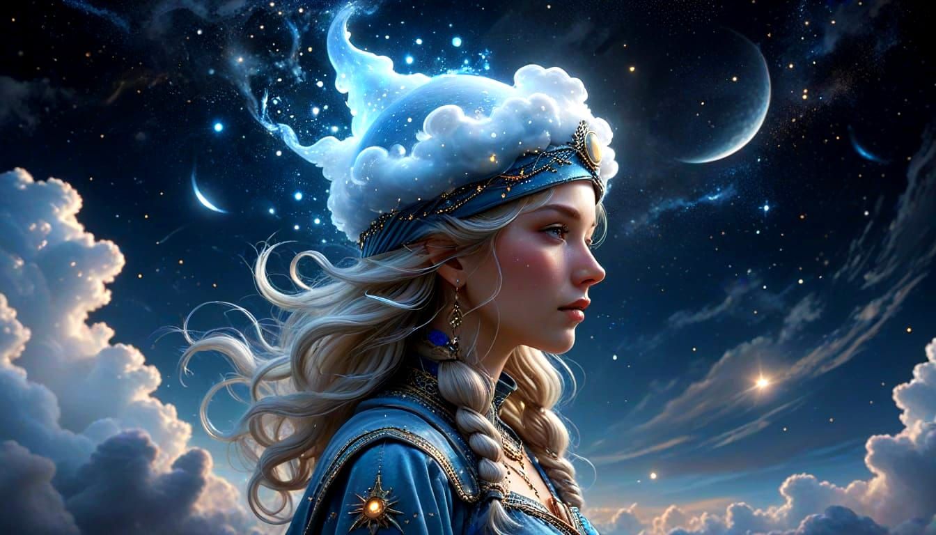 Celestial Cloud Cap Worn by Cosmic Being