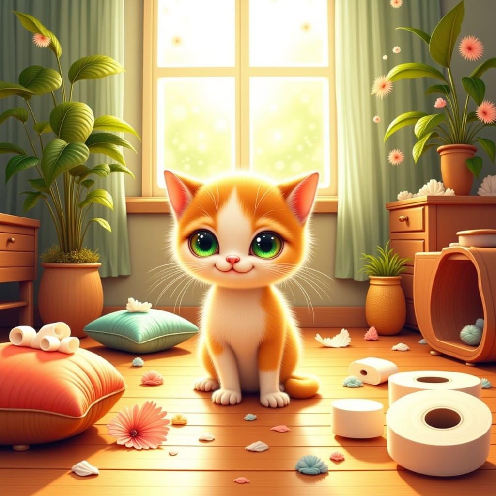 Playful Kitten Causes Chaos in Cozy Living Room