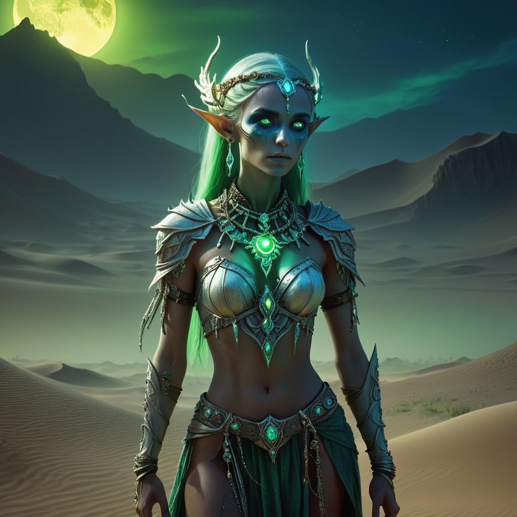 Elf Necromancer in Desert Landscape: Fantasy Concept Art