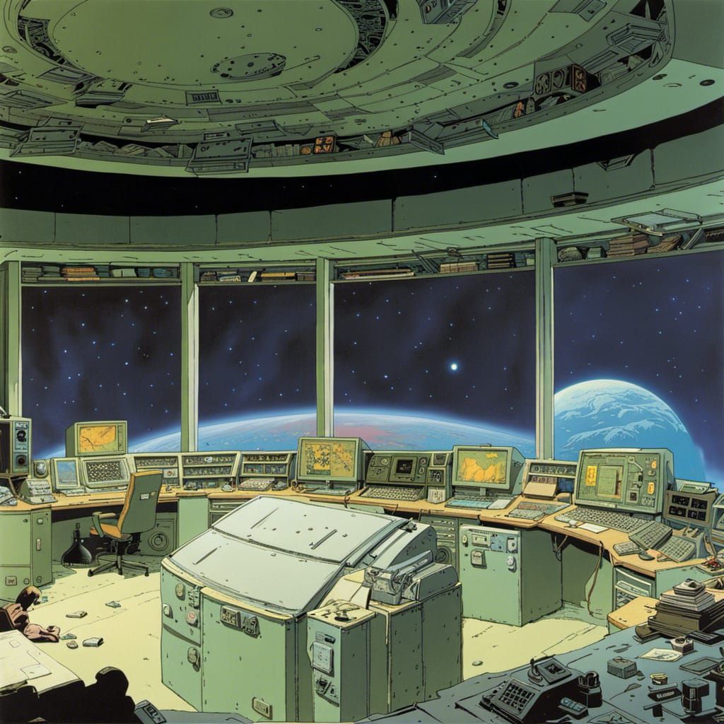 Trashed Sci-Fi Bunker Interior in Graphic Novel Style