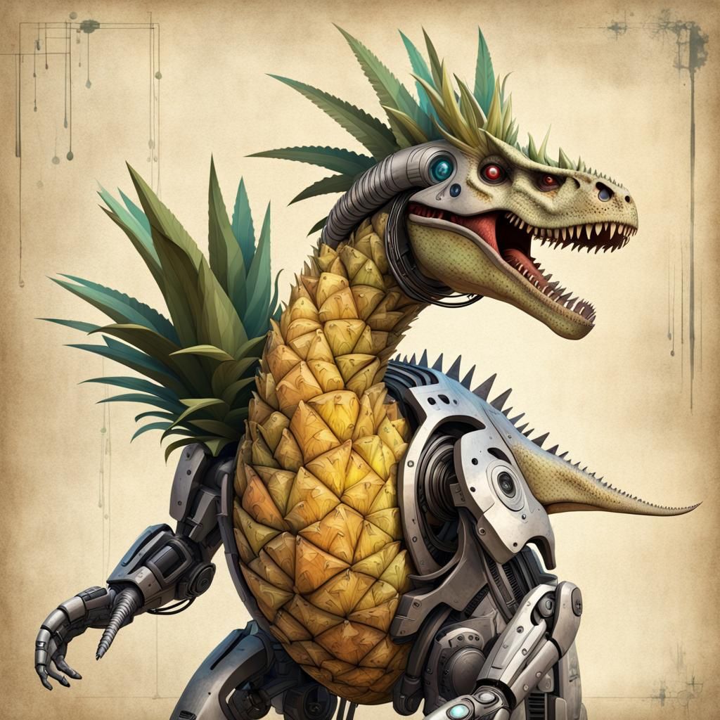 Cybernetic Dinosaur and Distressed Pineapple Symbiosis