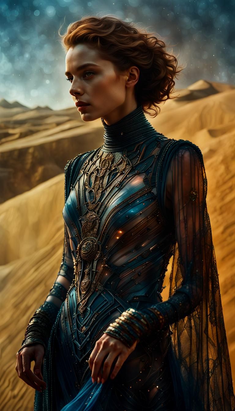 Sensual Princess of Dune in Hyperrealistic Film Photography