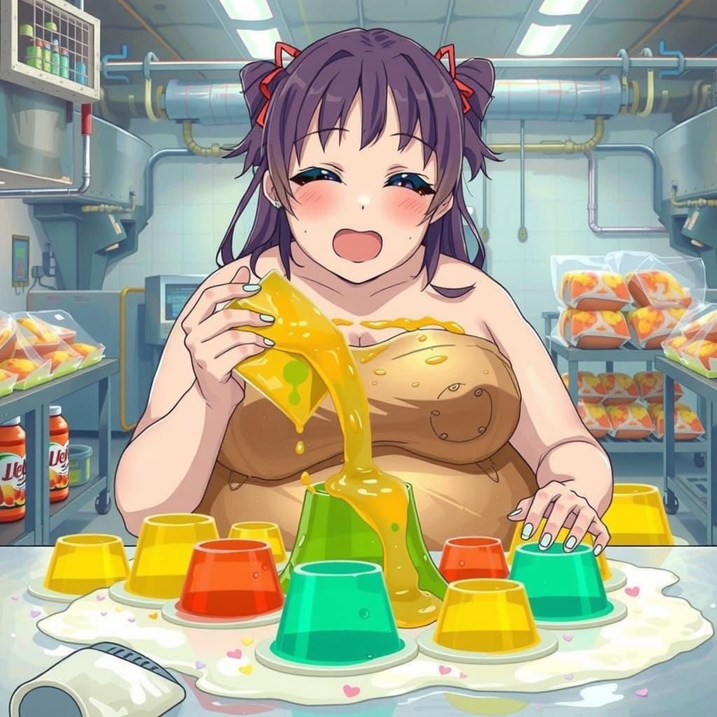 Anime Girl Covered in Jell-O in Factory