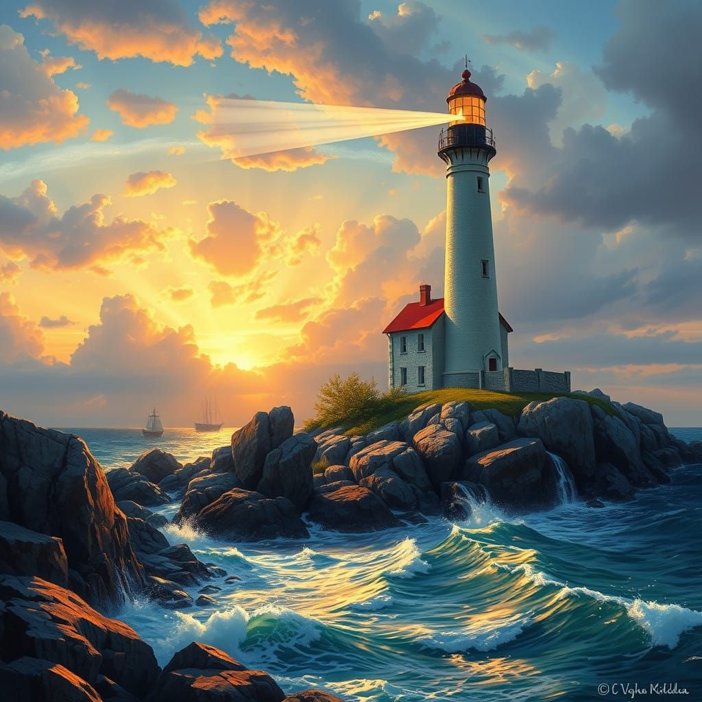 Majestic Lighthouses Illuminated at Sunset