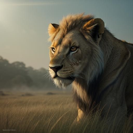 Baby Lion Roaring in Grasslands, Matte Painting