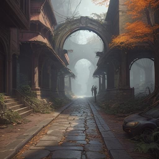 Leafy Streets of a Forgotten City: Fantasy Art