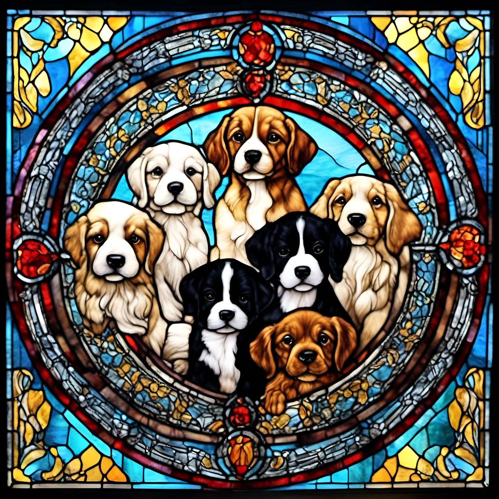 Sacred Puppies in Stained Glass