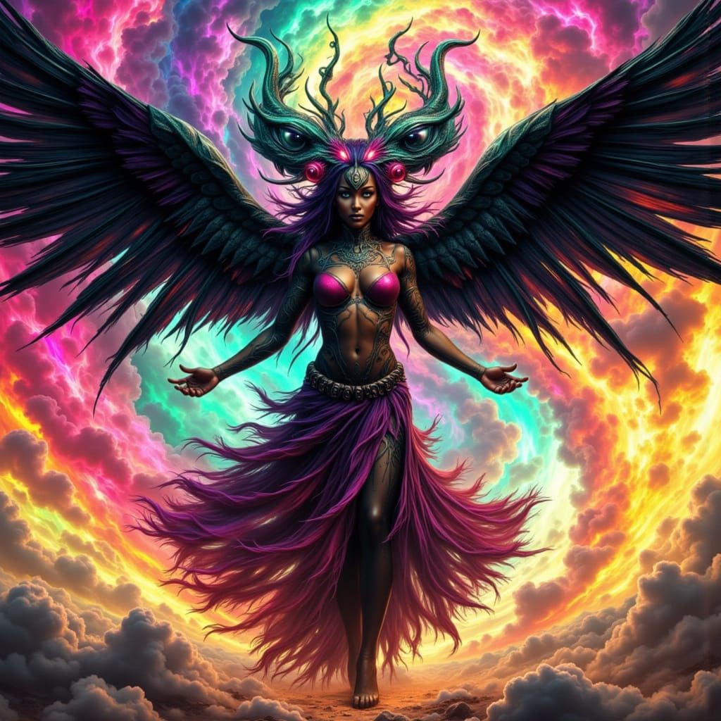 Rainbow Tornado Demon Unleashes Abstract Storm