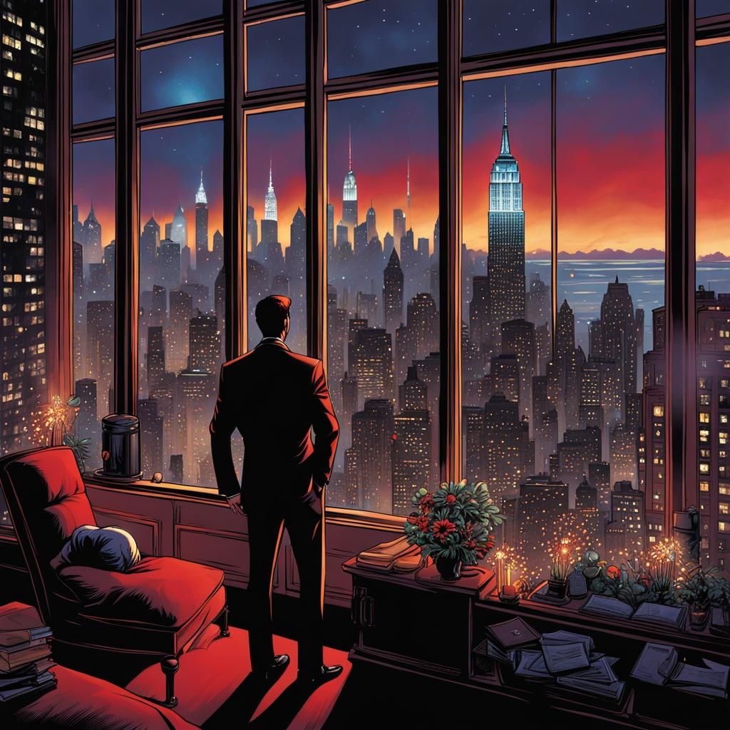Midnight New York Cityscape in Luxury Apartment