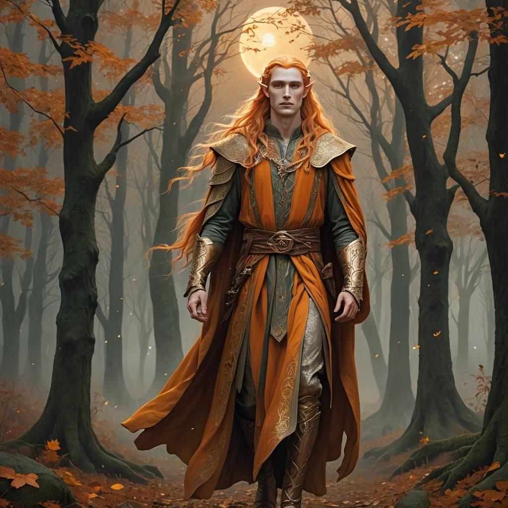 Elven Prince in Autumn Forest, Ethereal Fantasy