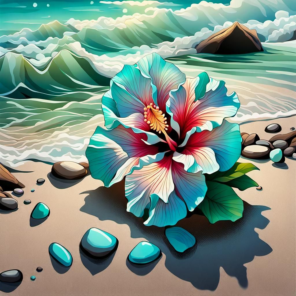 Luminous Hibiscus Flower in Cubist Style