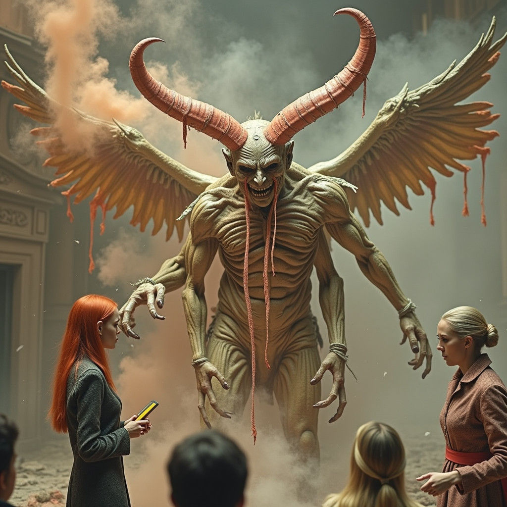 Hyperrealistic Demon Art Piece in Cubist Style