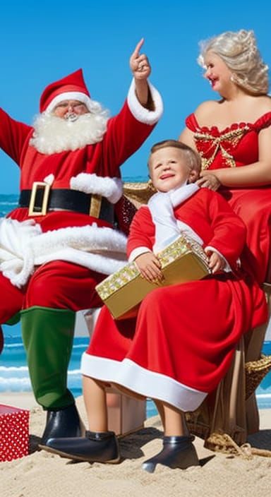 Santa and Mrs. Claus Relaxing on a Beach