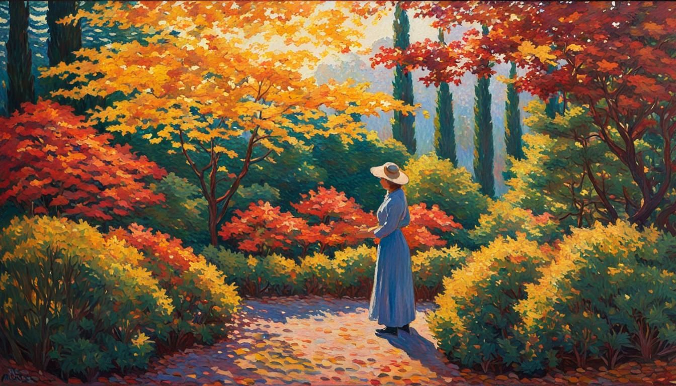 Monet in Autumn Garden, Pointillist Style