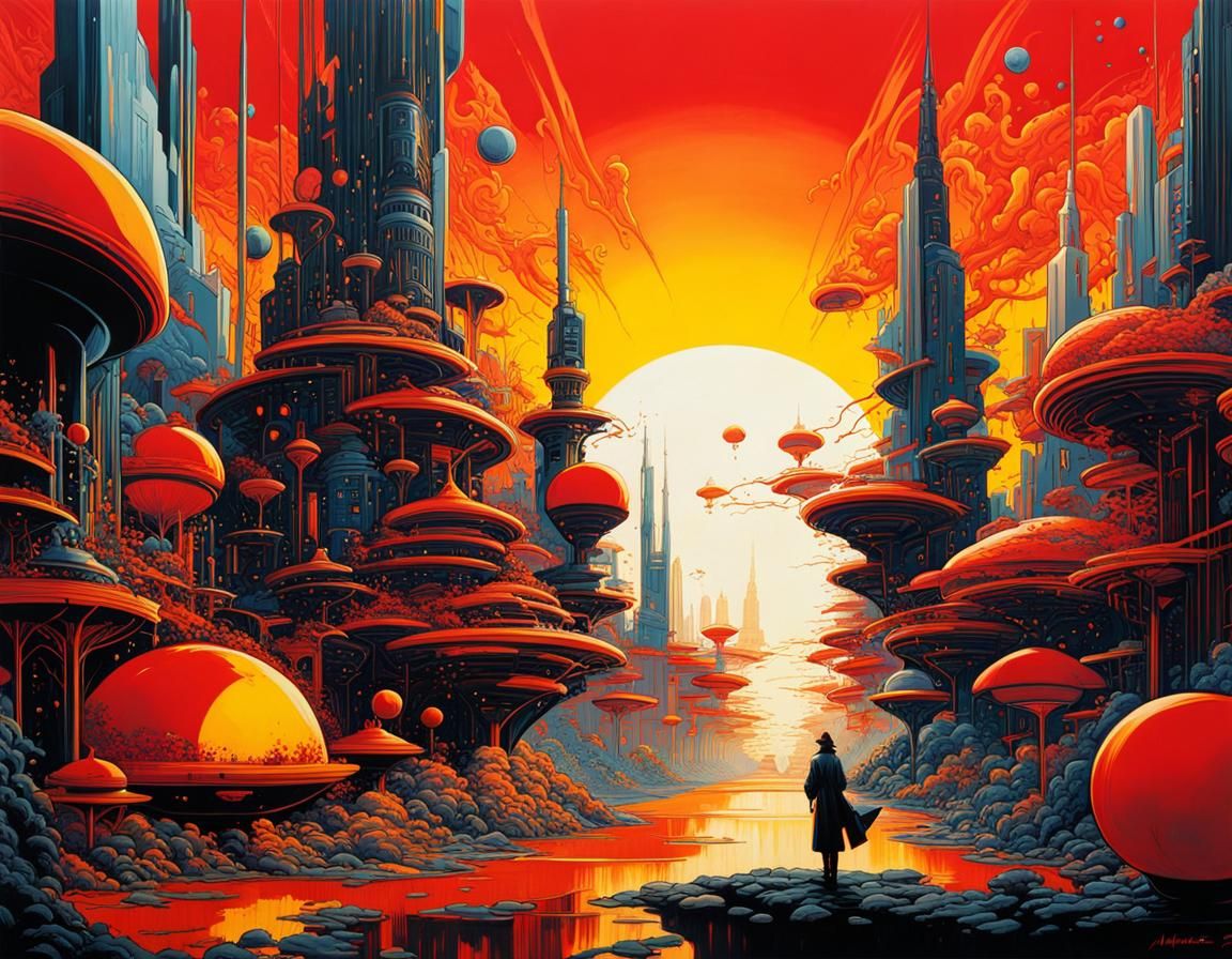 Surreal Futuristic Utopia in Liquid Watercolor Style